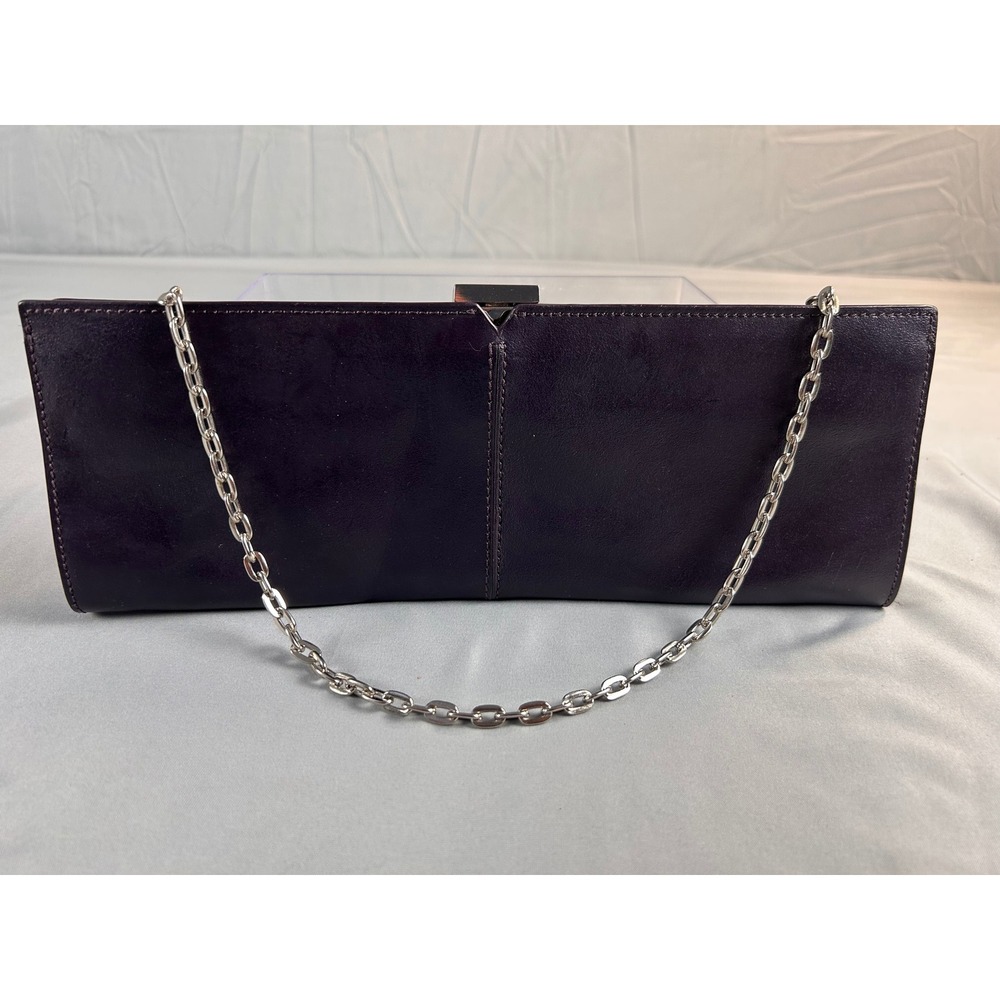 Alfani Leather Clutch Bag Purple Silver Chain Strap Evening Purse Card Slots